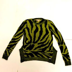 Michael Kors S Sweater Yellow & Dark Grey split hem Abstract Excellent Condition